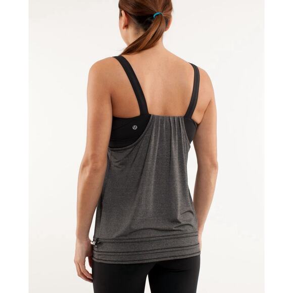 LULULEMON No Limit Run Back On Track Black Gray Wide Strap Tank Top Size 12 - Picture 2 of 9
